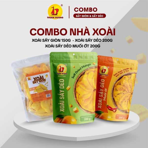 Combo Xoài sấy giòn, Xoài sấy dẻo, Xoài sấy dẻo muối ớt